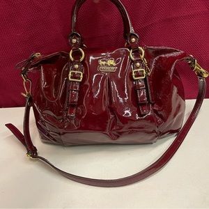 * Coach Patent Leather HandBag Purse Burgundy Oxblood Red Hobo Crossbody Satchel